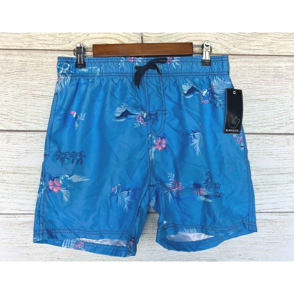 Burnside Trunk Swim Shorts Mens Medium Blue Palm Tree Tropical Trunk Shorts New